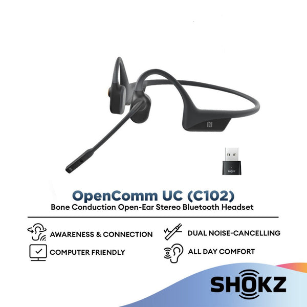 SHOKZ OpenComm UC (C102) Bone Conduction Open-Ear Stereo Bluetooth Headset With Noise-Canceling Boom Microphone