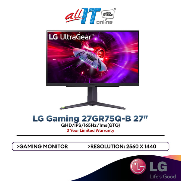 LG 27GR75Q-B 27"/QHD/IPS/165Hz/1ms(GTG) Gaming Monitor