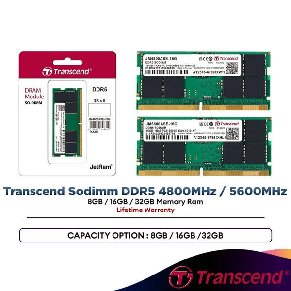 Transcend Sodimm DDR5 4800MHz / 5600MHz 8GB / 16GB / 32GB Memory RAM