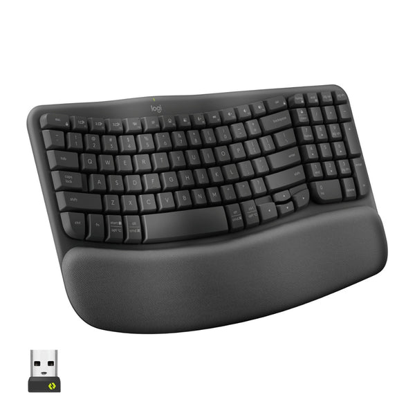 Logitech Wave Keys Wireless Ergonomic Keyboard with Cushioned Palm Rest, Comfortable Natural Typing, Easy-Switch