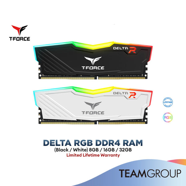 TeamGroup T-FORCE DELTA RGB DDR4 DESKTOP MEMORY RAM 3200MHz TF3D48G3200HC16F01 TF4D48G3200HC16F01 - (Black / White)