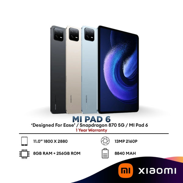 Xiaomi Mi Pad 6 (6th Gen) Wi-Fi Tablet (144Hz, 11", Qualcomm® Snapdragon™ 870, (8GB RAM + 256GB ROM)