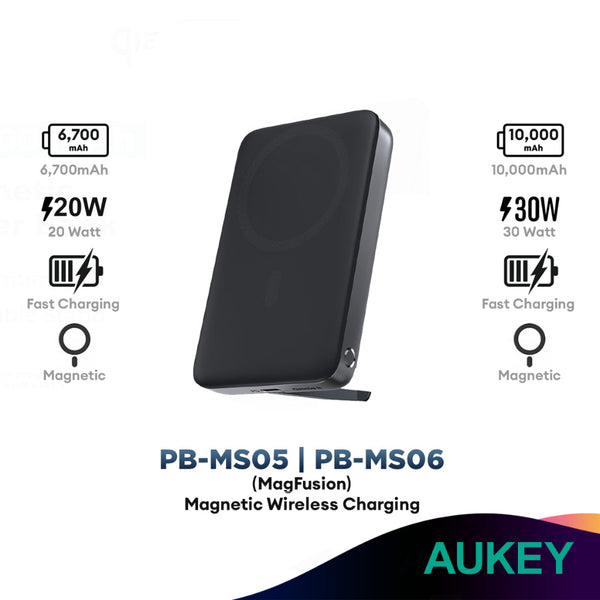 Aukey PB-MS06 10000mAh | PB-MS05 6700mAh MagFusion Qi2 Magnetic Wireless Charging Powerbank