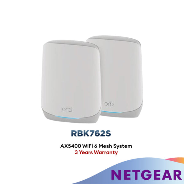 Netgear RBK762S Orbi Tri-Band AX5400 5.4Gbps 160Mhz supported 2-Pack WiFi 6 Mesh System