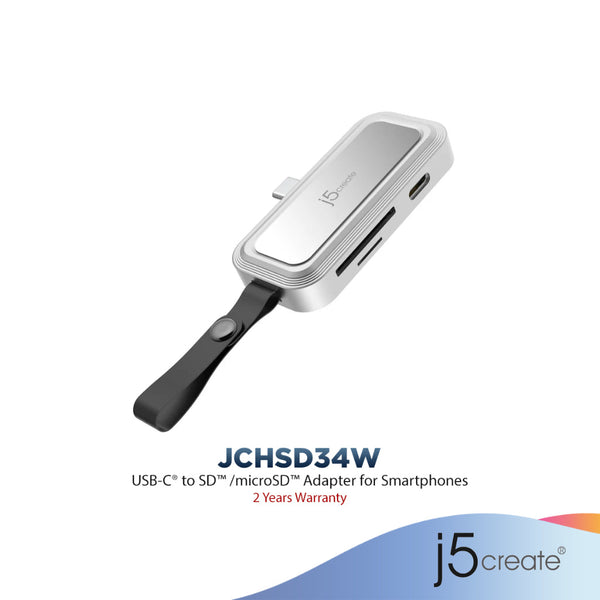 j5Create USB-C® to SD™ / microSD™ Adapter for Smartphones (JCHSD34W)