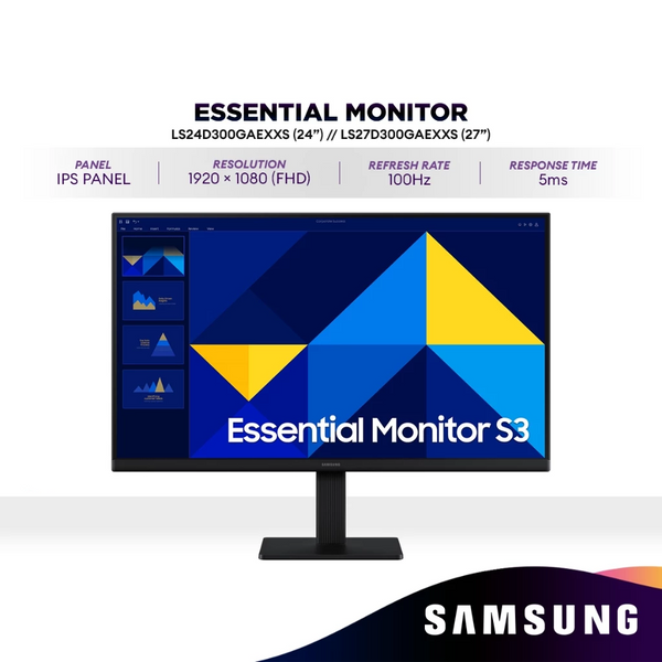 SAMSUNG Essential Monitor S3 S30GD 24" / 27" FHD IPS Monitor | 100Hz | LS24D300GAEXXS / LS27D300GAEXXS