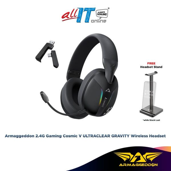Armaggeddon Cosmic V Bluetooth Wireless 2.4G USB-C RGB Gaming Headset (Black) with Free Headset Stand