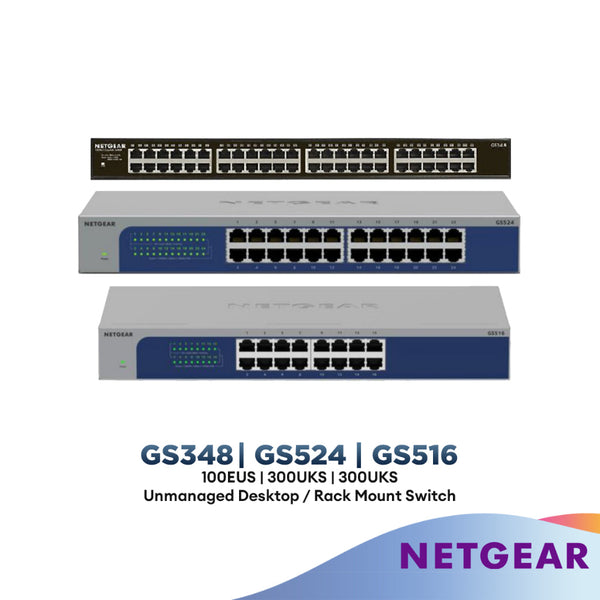 Netgear GS348 48-Port | GS524 24-Port | GS516 16-Port Gigabit Unmanaged Desktop Rack Mount Switch