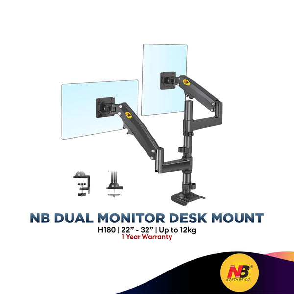 NB North Bayou H180 22 to 32 Inch Gas Strut Dual Monitor Desktop Bracket Holder Arm Desk Mount