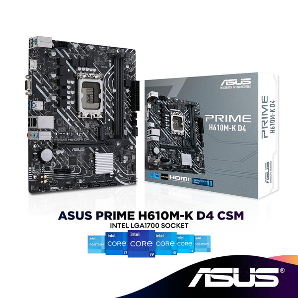 Asus PRIME H610M-K D4-CSM Micro ATX (mATX) Intel Motherboard | Intel LGA1700 Socket