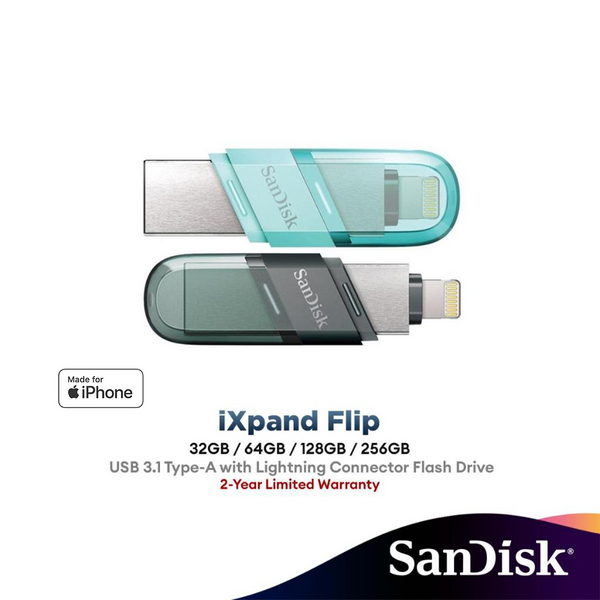 Sandisk Ixpand Flash Drive Flip OTG USB for iPhone & iPad (32GB/64GB/128GB) SDIX90N