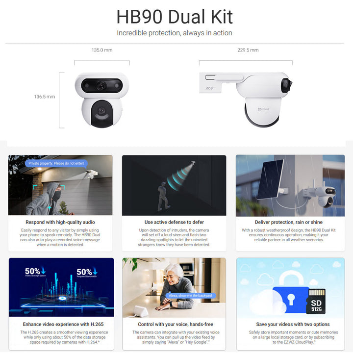 Ezviz HB90 Dual Kit 4MP Dual Pan/Tilt WiFi Outdoor Battery Powered Cam ...