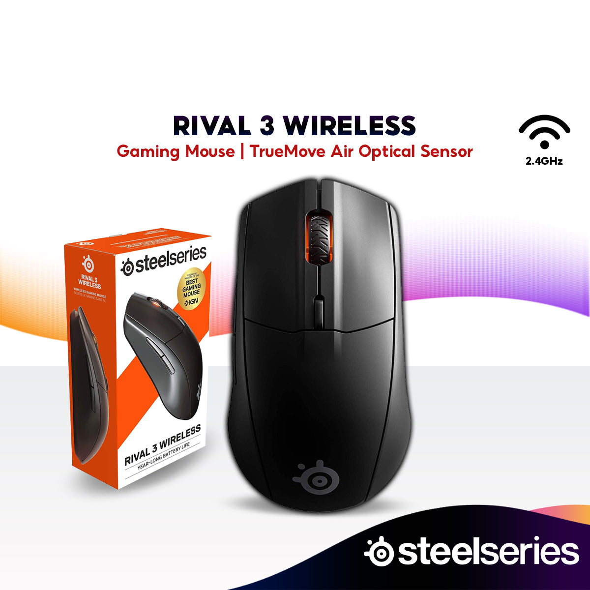 SteelSeries Rival 3 Wireless Gaming Mouse with TrueMove Sensor and Lon ...
