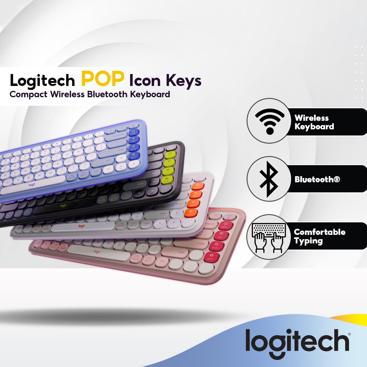 Logitech POP Icon Keys Compact Wireless Bluetooth Keyboard with Bold D ...
