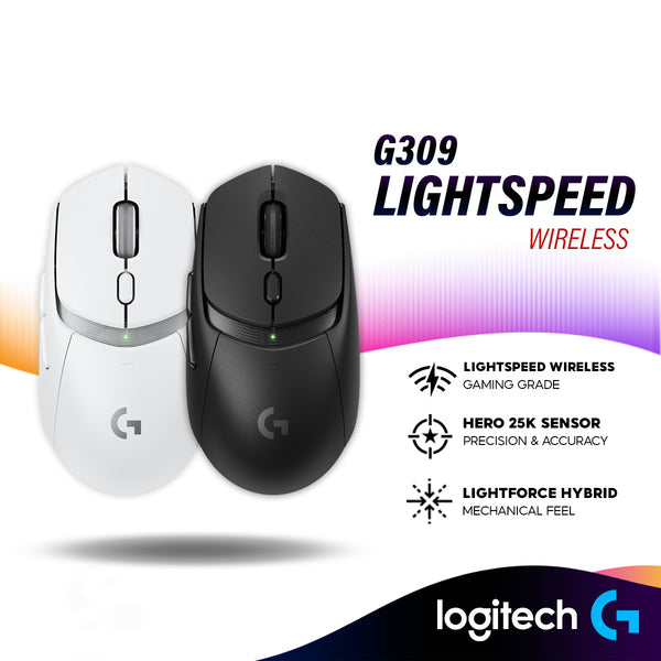 Logitech G309 LIGHTSPEED Wireless Gaming Mouse, Lightweight, LIGHTFORCE Hybrid Switches, HERO 25K Sensor - Black / White