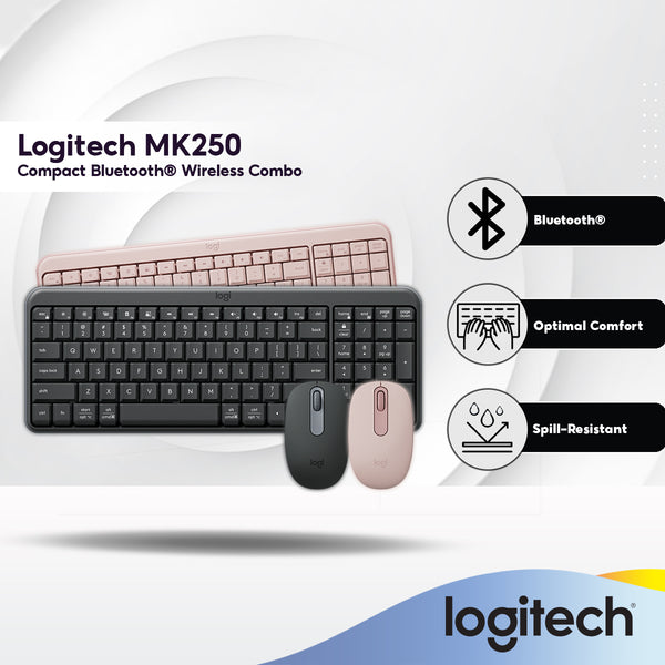 Logitech MK250 Compact Bluetooth® Wireless Combo with Compact Form, Office Mice and Keyboard Combo