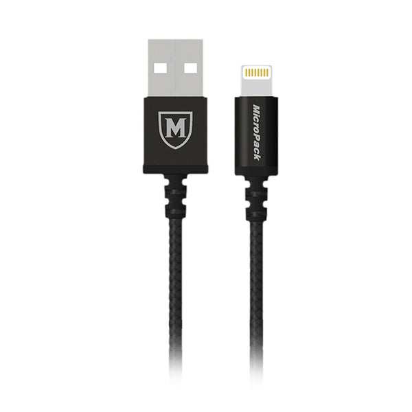 Micropack Braided 2.4A USB Lightning I-100 1m Cable (MFI) ( Black / Gold )