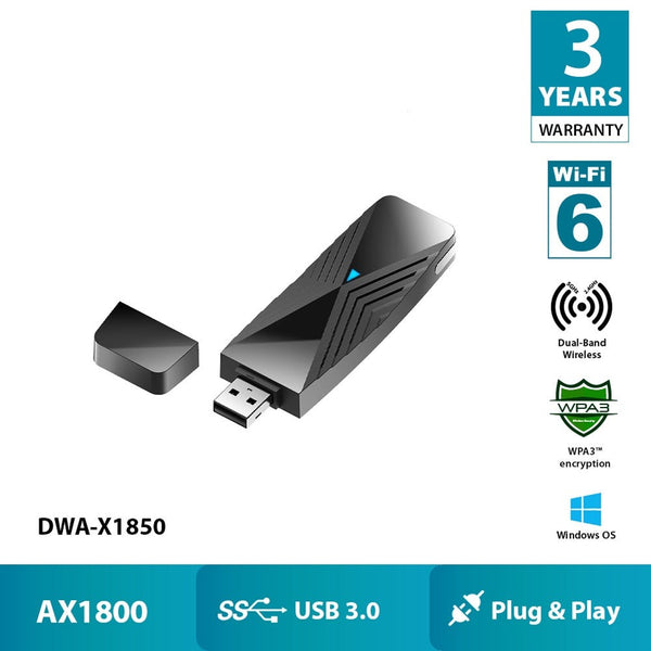 D-Link AX1800 Wi-Fi 6 USB Adapter DWA-X1850 USB 3.0 Adapter with OFDMA & MU-MIMO