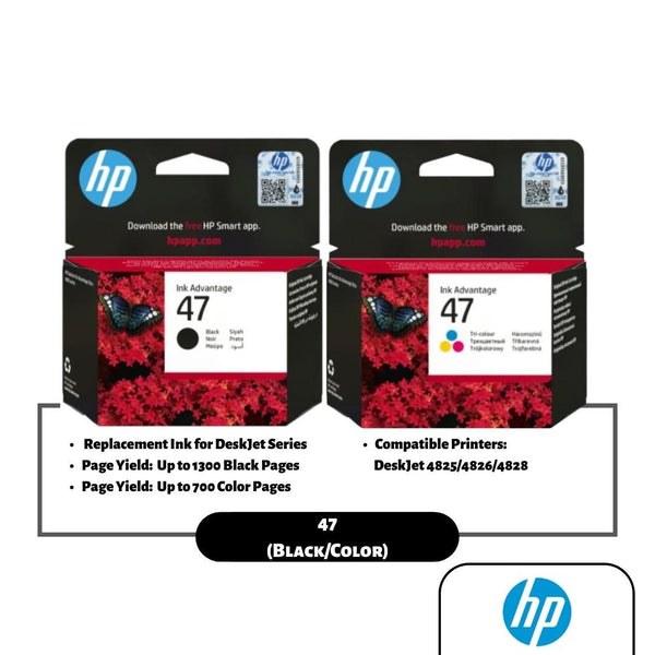 HP 47 Ink Cartridge (Black/Color) (6ZD21AA/6ZD61AA)