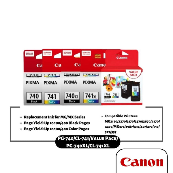 Canon PG-740/ PG-740XL/ CL-741/ CL-741XL/ PG-740+CL-741 Value Pack Ink Cartridge (Black/Color)