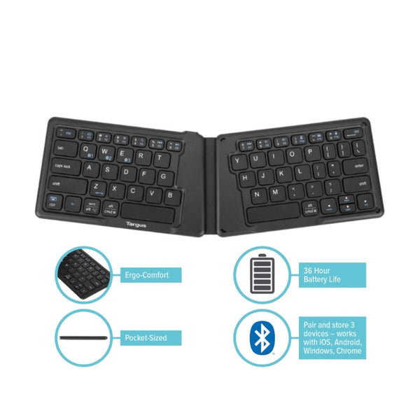 Targus Ergonomic Bluetooth Foldable Anti-Microbial Keyboard (AKF003)