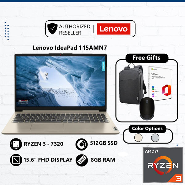 Lenovo IdeaPad 1 15AMN7 Laptop (AMD Ryzen™ 3 7320U, 8GB RAM DDR5, 512GB SSD, 15.6" FHD) - 82VG0036MJ/82VG0037MJ