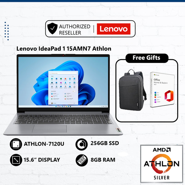Lenovo IdeaPad 1 15AMN7 Laptop (AMD Athlon™ Silver 7120U, 8GB+256GB, 15.6" Display, Free Office) - 82VG00CVMJ/D7MJ