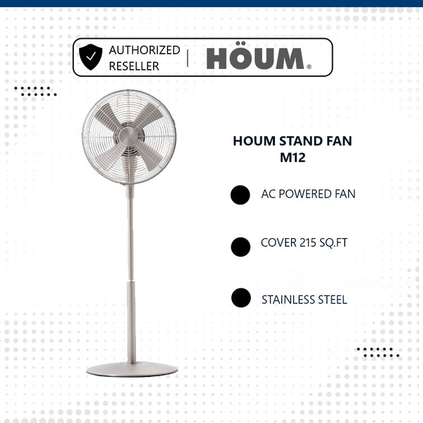 HOUM 12" Stand Fan Metal Series M12 Stainless Steel (2 Years Official Warranty)