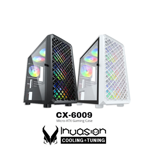 Invasion T.Glass CX-6009 mATX Casing With 4 aRGB Fans - Black / White