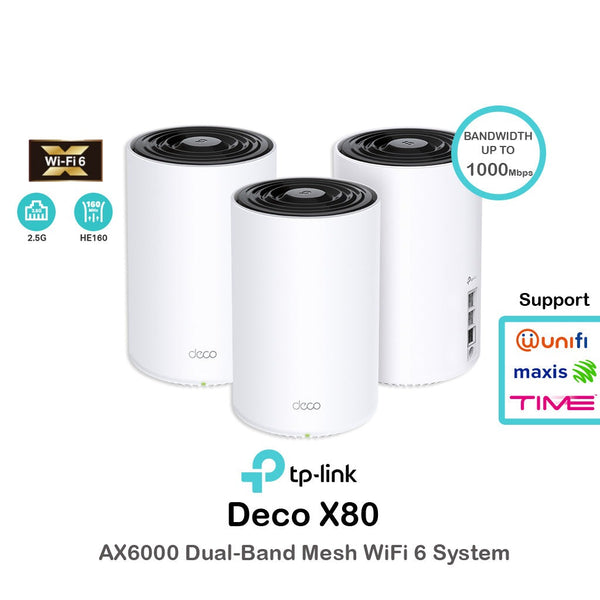 TP-Link Deco X80 AX6000 Whole Home AI-Driven Dual-Band Mesh WiFi 6 System with Homeshield Router - (1 Pack/ 2 Pack/ 3 Pack)