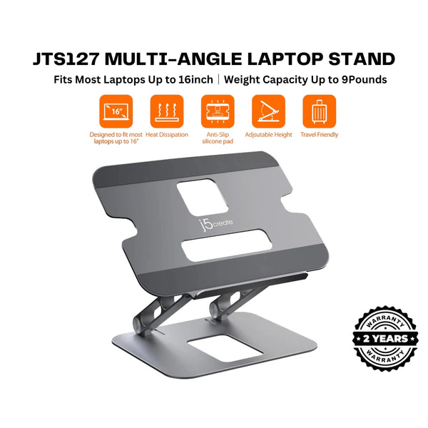 j5create JTS127 Ergonomic Aluminum Alloy Laptop Stand Designed to fit laptop/device up to 16 inch tablet stand PC stand