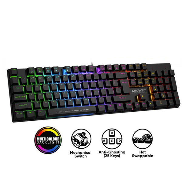Armaggeddon MKA 7C Blue Switch Mechanical Keyboard | Hot-Swap | 104 Full Size Keyboard | Multicolour LED Light EFX