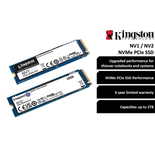 Kingston M.2 NV1/ NV2 NVMe PCIe Gen 3x4/ 4x4 M.2 2280 SSD  (250GB/ 500GB/ 1TB)