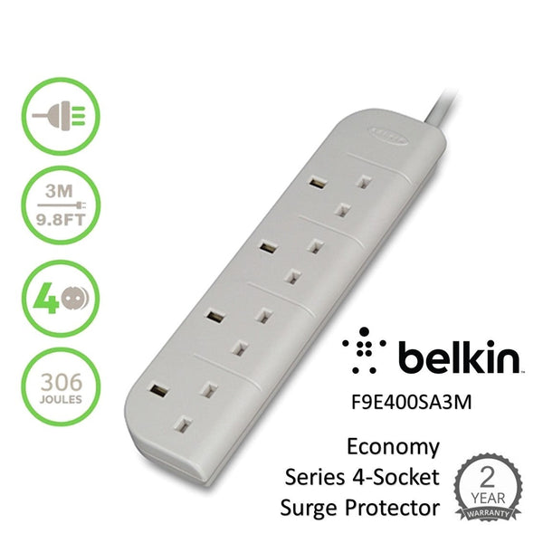 Belkin 4-Way 3m F9E400sa3M Economy Series 4-Socket Surge Protector
