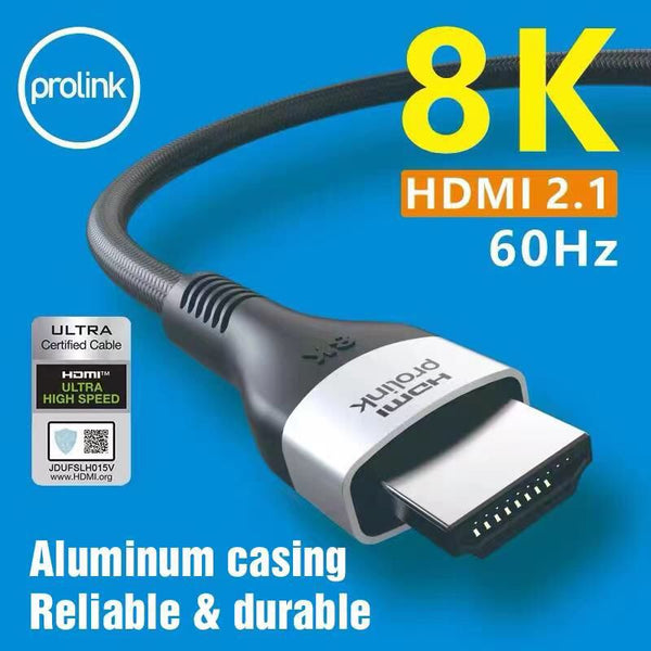 Prolink [HDMI Certified 2.1] Braided Nylon Cable 8k 60Hz|4K 120Hz 48Gbps Ultra High Speed HDR VRR ALLM EMI OFC Conductor