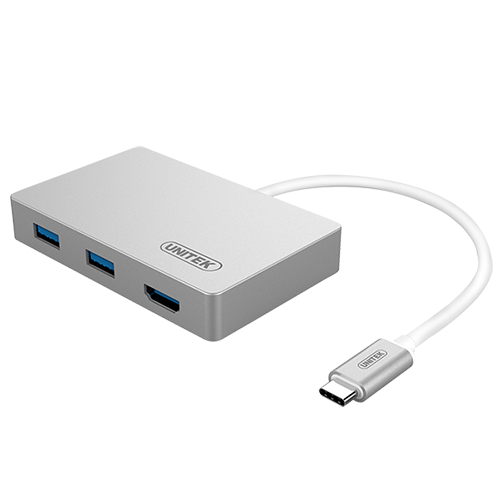 Unitek 3-Port USB 3.0 Type-C (M) Multiport Hub With Power Delivery - Silver (Y-3707)