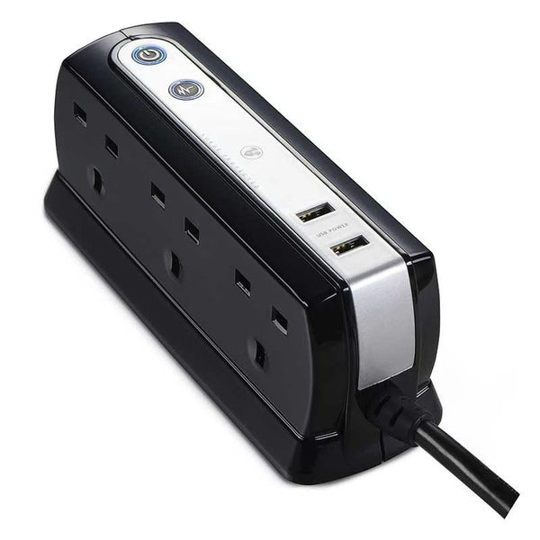 MasterPlug 6-Way 2m W/2 USB 3.1 Socket Surge Protector (SRG DSU62PB-MPA Blk)