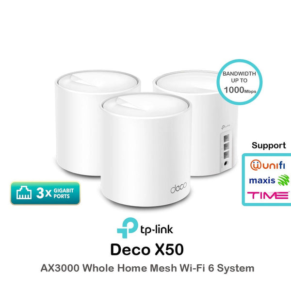 TP-Link Deco X50 AX3000 Whole Home Mesh Wi-Fi System AP Mode or Router Mode (1-Pack/ 2-Pack/ 3-Pack)
