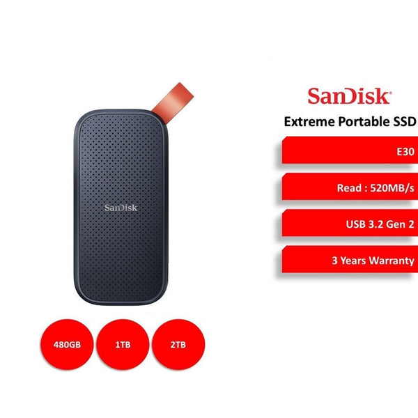 SanDisk Extreme Portable SSD 480GB/1TB/2TB - USB3.1 Type-C E30